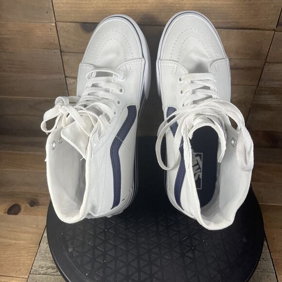 VANS Sk8-Hi Tapered Womens Size 8 Platform Shoes White Canvas Navy Sneakers - Picture 5 of 10